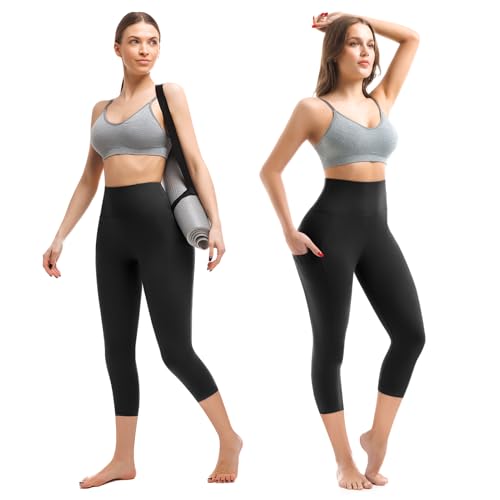 Capri Leggings with Pockets for Women - Large/X-Large - Black