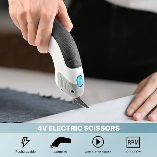 Cordless Electric Fabric Scissors, Power Rotary Cutter,Cardboard Box Heavy Duty Scissor, Carpet cutter tool heavy duty electric,Box Cutter for Carton Carpet Plastic Fabric Leather white