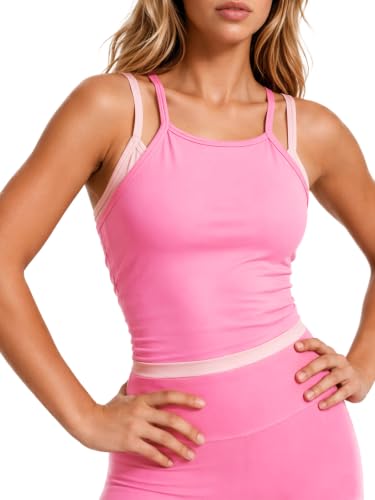 Aoysky Womens 2-Piece Padded Tank Top & High Waist Leggings Set - Pink, Medium