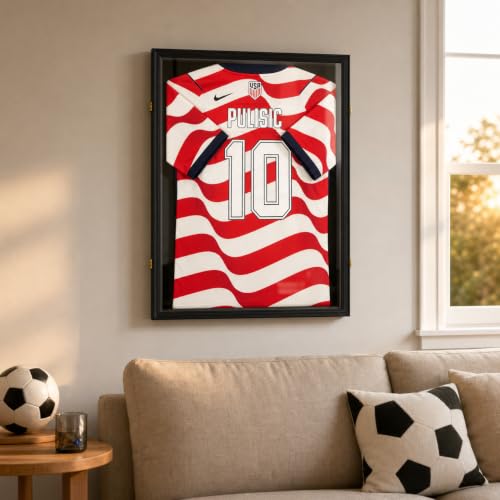 Jersey Frame Display Case - Large Shadow Box with UV Protection, Lockable, Fits Most Sports Jerseys