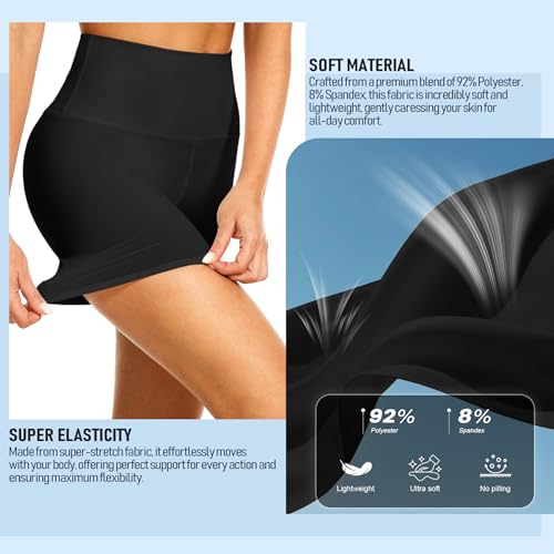 High Waisted Buttery Soft Biker Shorts for Women - Tummy Control, 5" - Large/X-Large - Black