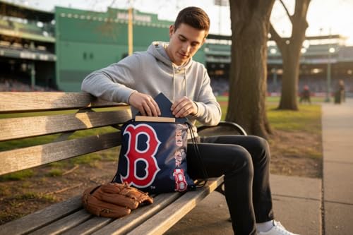 Boston Red Sox Drawstring Gym Bag with Zip Pocket - Durable Nylon