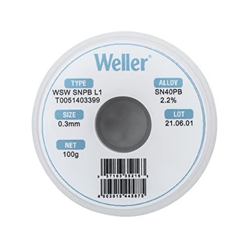 Weller WSW SnPb (T0051403399) Solder Wire, Dia: 0.3 mm / 0.012 in, Wt: 100 g / 3.527 oz, Alloy Sn60Pb40, Flux content 2.2%
