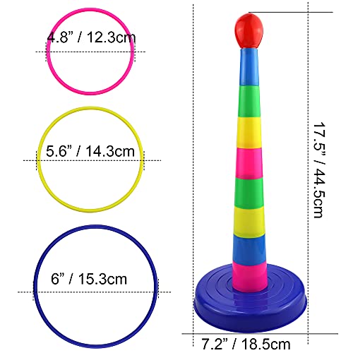Ring Toss Game Set - 9 Soft Plastic Rings & Rainbow Cup