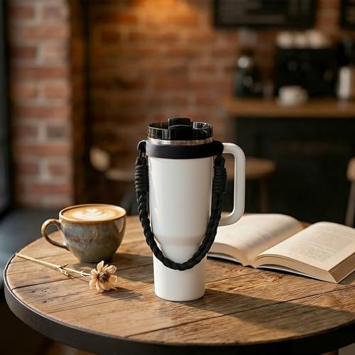 Water Bottle Handle Strap with Silicone Ring - Black Braided