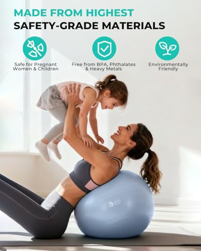 Yoga Ball - Extra Thick Anti-Burst Exercise Ball, Grayish Blue, L (26in/65cm)