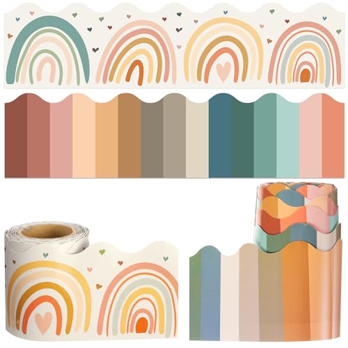 Zonon 2 Pcs 59ft Pastel Bulletin Board Borders Pastel Rainbow Rolled Border Trim Boho Back to School Bulletin Board Decoration for School Classroom Offices
