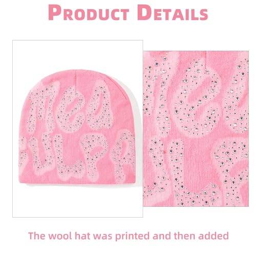 Women's Y2K Pink Knit Beanie - Warm Skull Cap