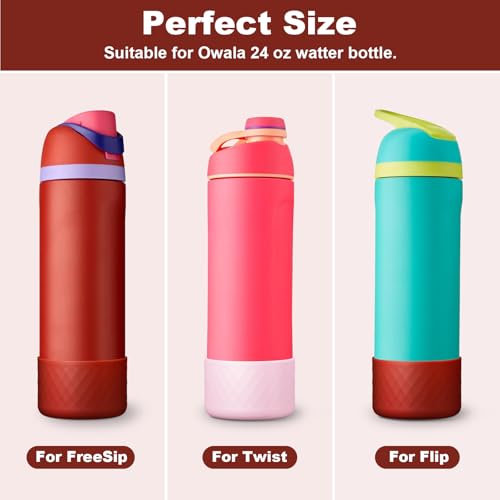 Silicone Water Bottle Boot - Anti-Slip Sleeve for Owala - Pink & Light Brown - 24 Ounce