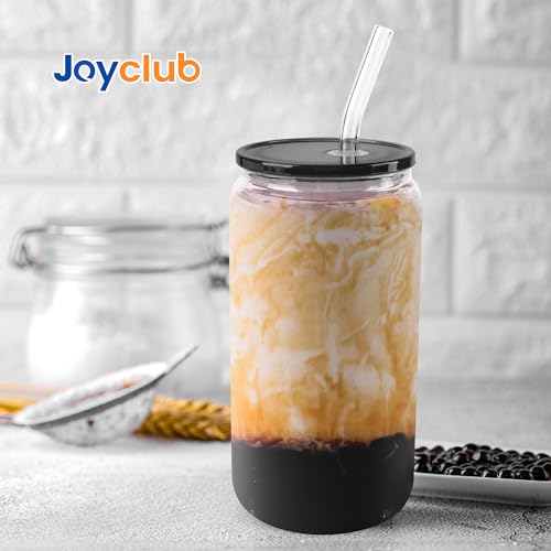Joyclub Black 4 Pack 16oz Acrylic Lids for Glass Cups with Straw Hole