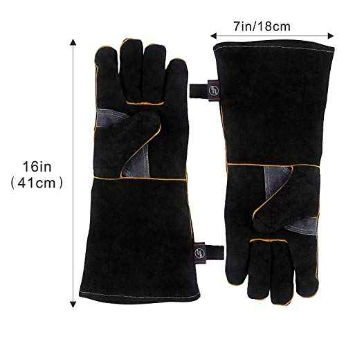 Upgrade KIM YUAN Extreme Heat & Fire Resistant Gloves Leather with Kevlar Stitching,Mitts Perfect for Fireplace, Stove, Oven, Grill, Welding, BBQ, Mig, Pot Holder, Animal Handling 16in up to 932 ¡ÆF