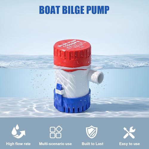 12V Marine Bilge Pump 1100 GPH Submersible Water Pump for Boats Ponds Pools