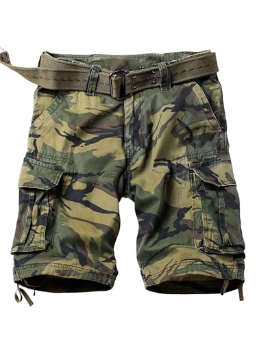 AKHIKING Rain Camo 36 Regular Camo Cargo Shorts for Men - 100% Cotton, 6-Pocket Outdoor