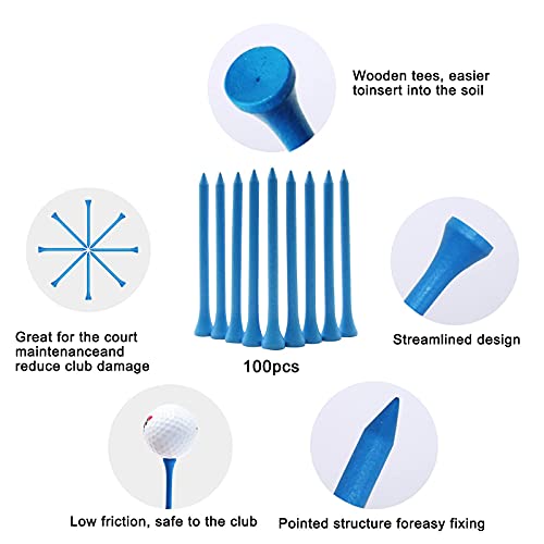 Durable Bamboo Golf Tees - 100 Pack, 3-1/4" Long, Blue