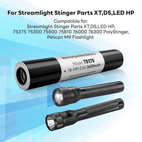 2pack 75175 Battery 3.6V 3600mAh Ni-MH Compatible with Streamlight Stinger 75175 75375 75300 75500 75810 76000 76300, PolyStinger, Pelican M9, FL126 Flashlight