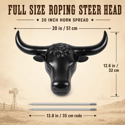 Black Crowye Full-Size Roping Steer Head Dummy 20” Horn Spread with Detachable Horns