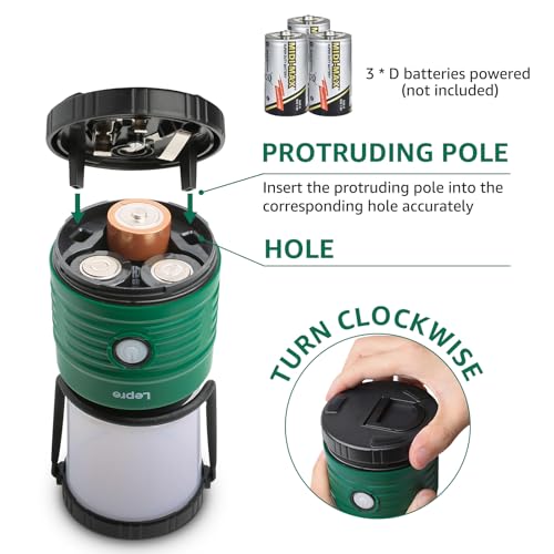 Lepro Camping Lantern, Battery Powered LED with 1500LM, 4 Light Modes, Waterproof Tent Light, Lantern Flashlight for Hurricane, Emergency Light, Survival Kit, Storms, Outages, Fishing, Hiking