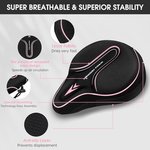 Pink Memory Foam Bike Seat Cover Padded Cushion for Men & Women, Shock-Absorbing & Breathable