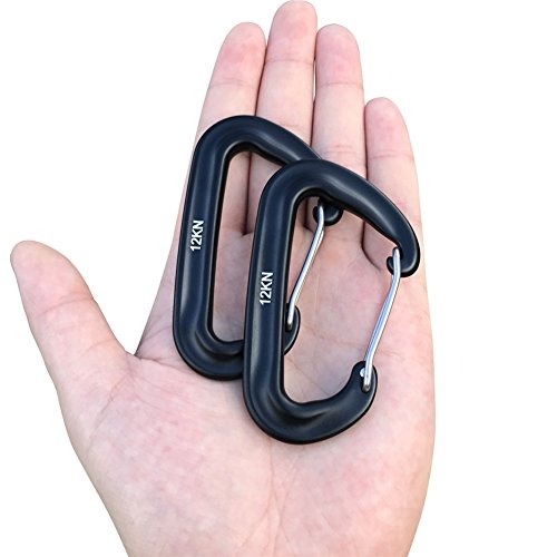 Lightweight 12KN Aluminium Carabiner Clips - Black 2PCS