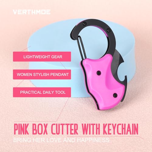 Small Pink Pocket Knife for Women - Keychain EDC Tool