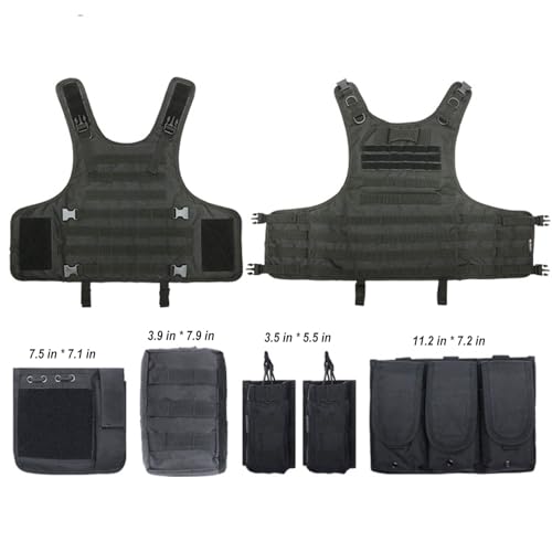Tactical Airsoft Vest Set with Cap, Gloves, & Balaclava - Black