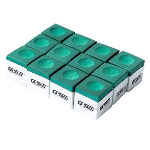 Billiard Pool Cue Chalk - 12-Pack Green, Low Dust & Anti-Miscue