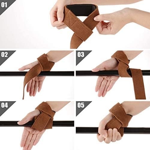 Deselen Leather Weightlifting Straps with Thick Soft Sponge Lining Wrist Loop, Gym Workout Excellent Gripping Deadlift Straps, Great for Bodybuilding, Strength Training, Pair (2)