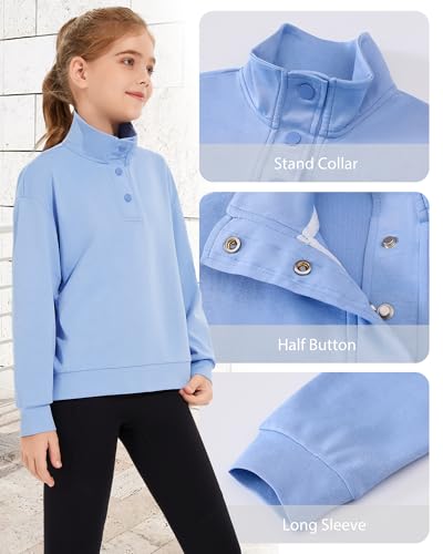 Girls Long Sleeve Collared Pullover Sweatshirt - Blue, 13-14 Years