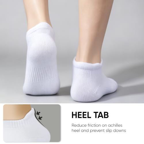 Cushioned Ankle Socks for Women - Full-Sole Cushioning Pads, 3 Pack - White