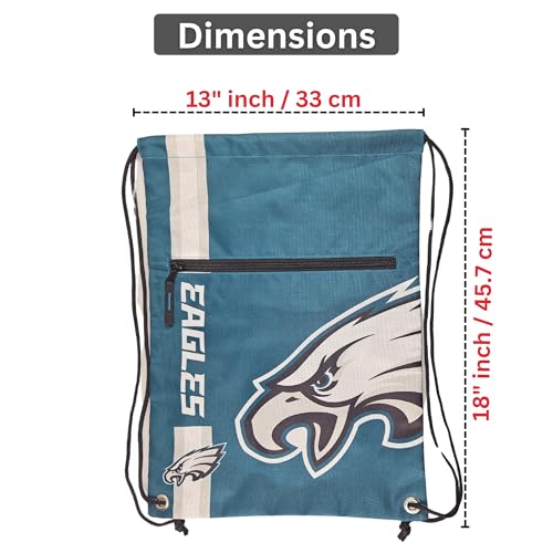 Philadelphia Eagles Drawstring Backpack with Zippered Pocket - 18x14 inches