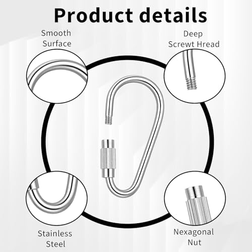 10 Pack Small Locking Carabiner Clips - Stainless Steel for Keys & Camping