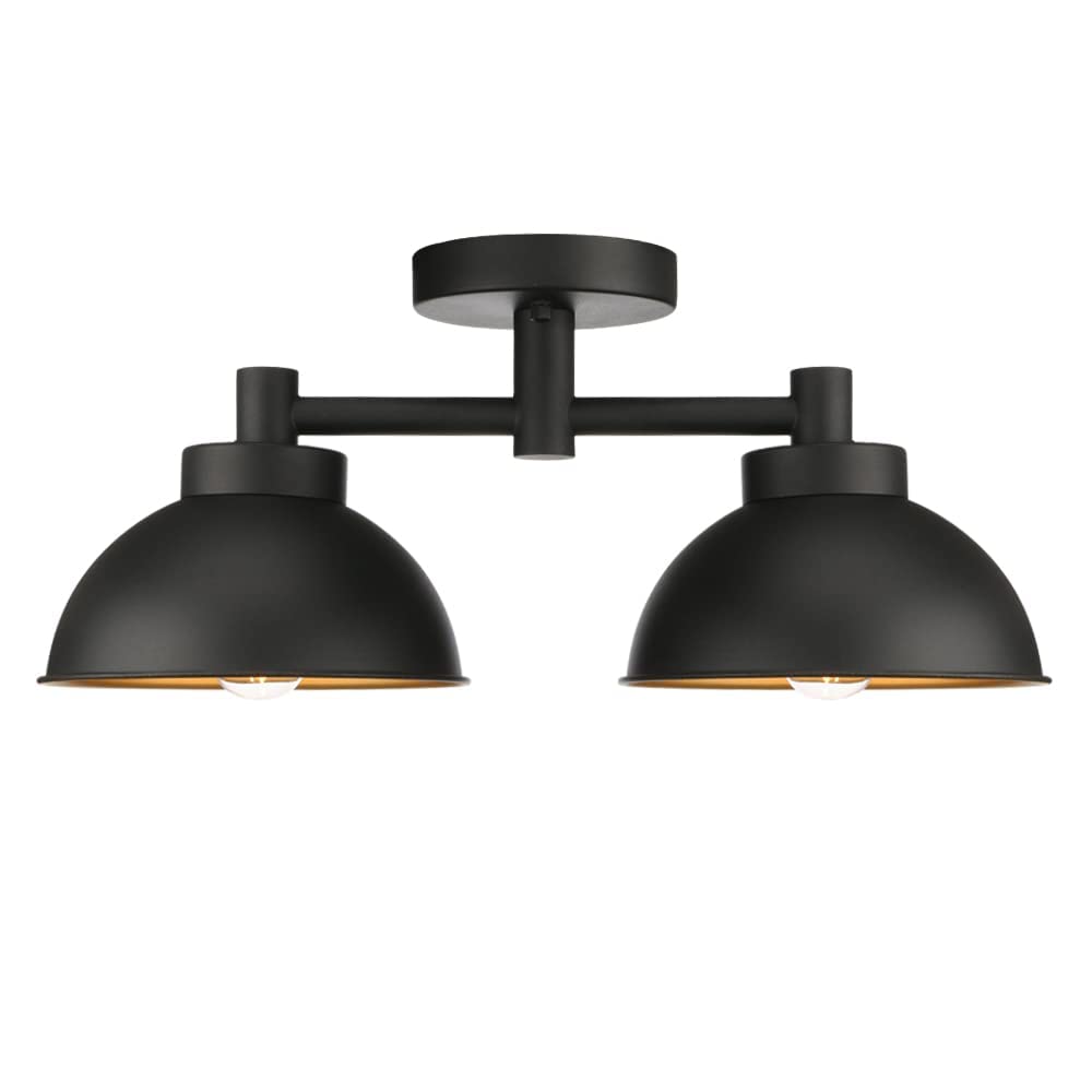 Pathson 2 Lights Ceiling Light Fixtures, Semi-Flush Mounted Vintage Ceiling Lighting Lamp with Metal Shade for Living Room Hallway Loft Kitchen Bathroom Close to Ceiling