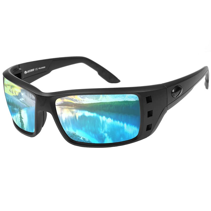 WIESMANN Polarized Sports Sunglasses for Men Women Classic Cycling Driving Fishing Sunglasses Men Square Sun glasses 100% UV Protection 18073(Black Ice Blue)