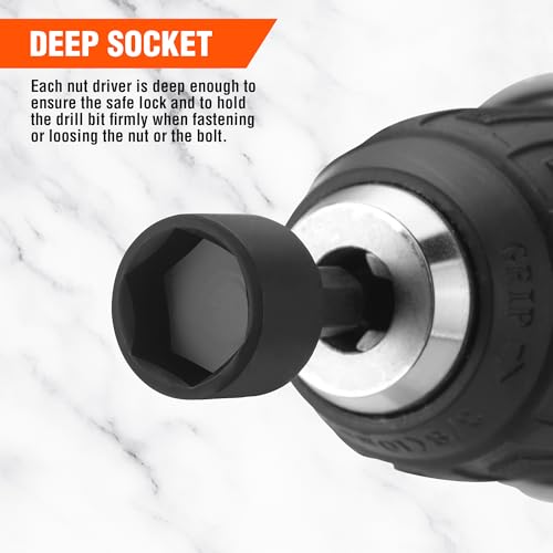 ValueMax 20 PCS Power Nut Driver Set for Impact Drill, 1/4¡± Hex Head Drill Bit Set SAE and Metric, 4-12mm and 5/32''-1/2'' Nut Drivers, Chrome Vanadium Steel