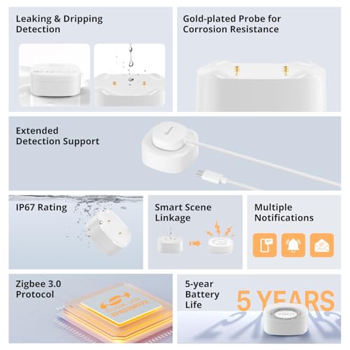 SONOFF SNZB-05P Zigbee Water Leak Sensor Without Detection Cable for Alarm System and Smart Home Automation, Required SONOFF Zigbee Hub, Flood Detector for Kitchen Bathroom Basement 2Pack
