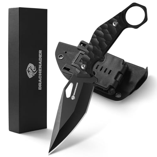 DRACHENADER 9" Survival Knife with Kydex Sheath – Full Black, 5mm 5Cr13MoV, G10 Handle, Fixed Blade