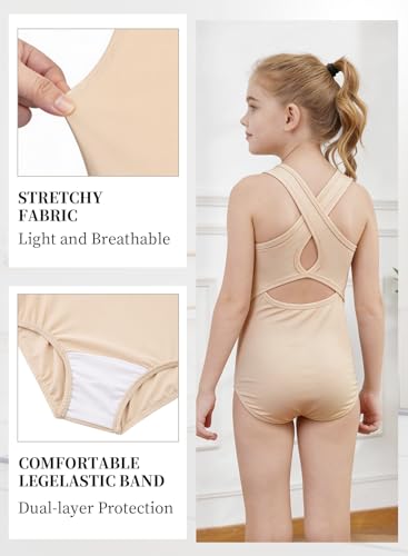 Gymnastics Leotards for Girls Sleeveless Unitard - 7-8 Years Nude