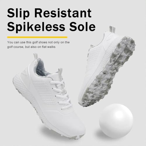 Spikeless Waterproof Golf Shoes for Women - Size 7.5 White/Grey