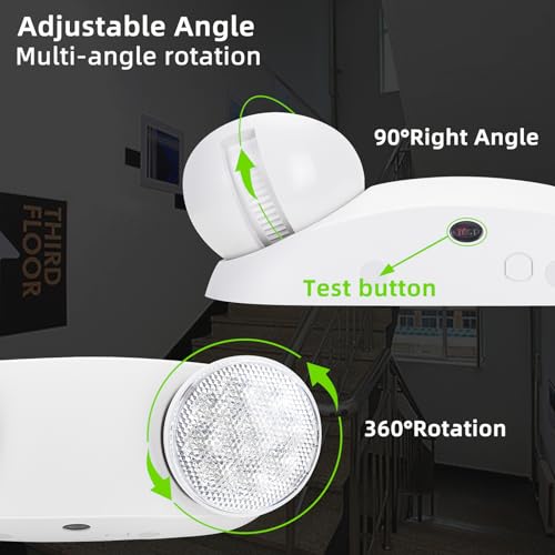 RMC LED Emergency Lights with Battery Backup, Two Head Adjustable Commercial Emergency Lighting, AC120-277V, Hardwired Emergency Exit Light Fixtures for Home and Business, ETL Listed, 2 Pack