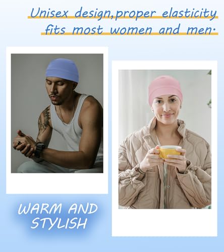 Cotton Skull Cap Beanie for Men & Women - Set E: Light Blue, Pink, Light Purple