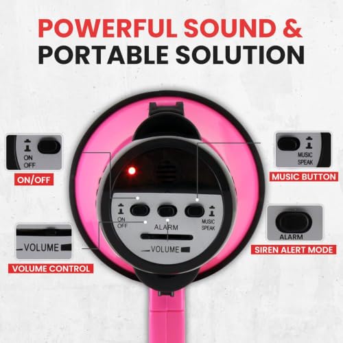 Portable Megaphone Speaker with Microphone - 30W, 1200 Yards Range, Pink