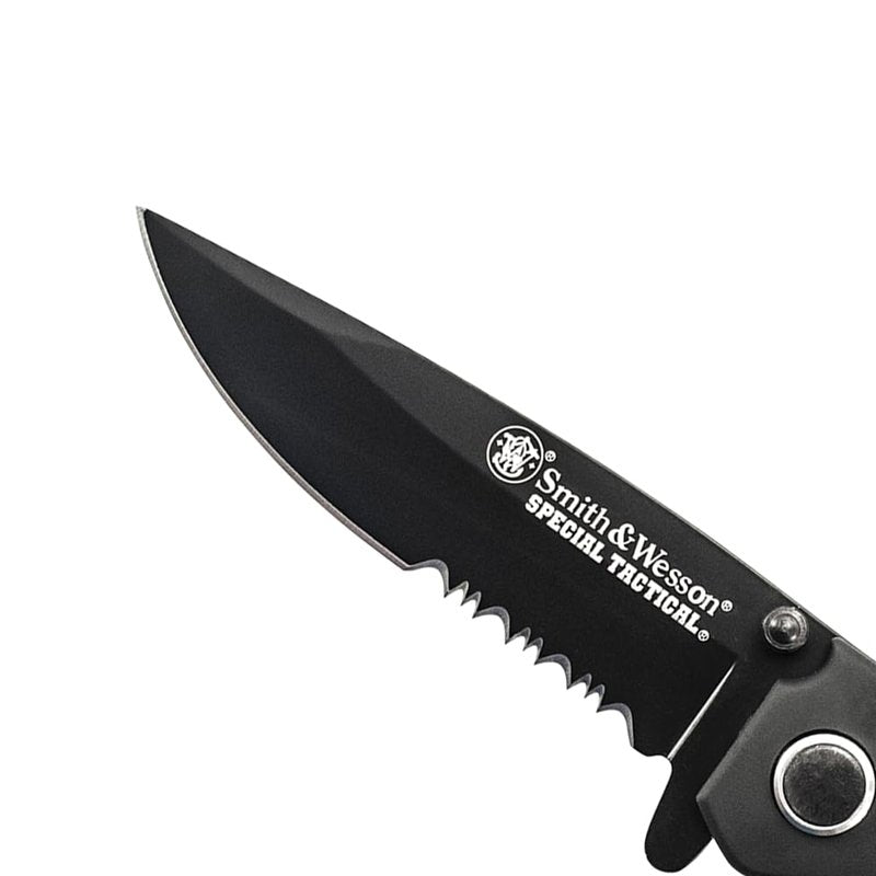 Smith & Wesson Special Tactical CKTACBS 8.1in High Carbon S.S. Folding Knife with a 3.5in Serrated Tanto Blade and ABS Handle for Outdoor, Survival and EDC,Black