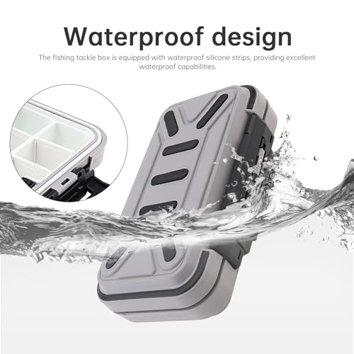Fishing Tackle Storage Box - Double Sided Waterproof with 16 Compartments - Gray