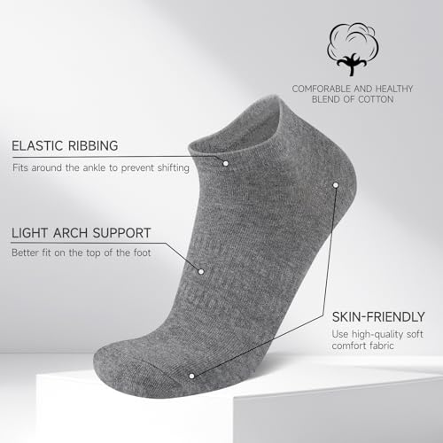 Mens Ankle Socks - Low Cut Cotton Running Socks, 8 Pairs in Black, White, Grey