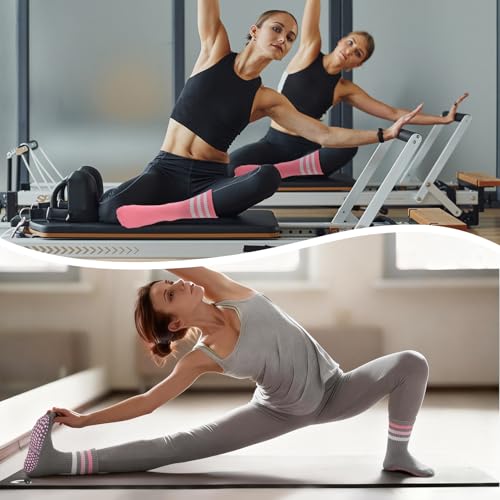 Pilates Socks with Grips for Women - Heart Striped, 5 Pack