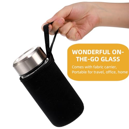 WRINGKIT 2 Pack 12oz Glass Juicer Bottles with Airtight Stainless Steel Lids