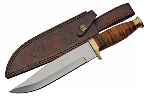 SZCO 12-Inch Full Tang Skinning Knife with Stainless Steel Blade, Wood Handle & Leather Sheath