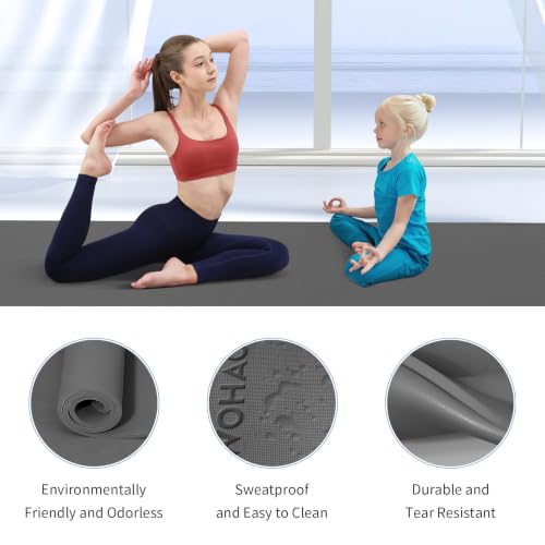 Extra Wide 8mm Yoga Mat - Non-Slip, Black, 72"x31.5"