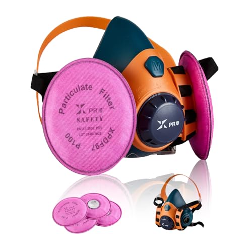 XPRO Silicone Reusable Half Face Respirator Mask | 2097 P100 Filters for Dust, Pollen, Lead Paint, Welding, Construction, Woodworking, Metal Cutting