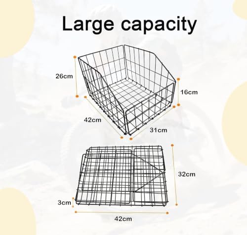 Wocaixy Large Folding Bicycle Rear Basket with Leather Liner & Waterproof Cover - Universal Fit, Heavy-Duty Metal, Supports 25kg, Includes Cargo Net & Reflective Rain Cover (Basket + Inner Bag)